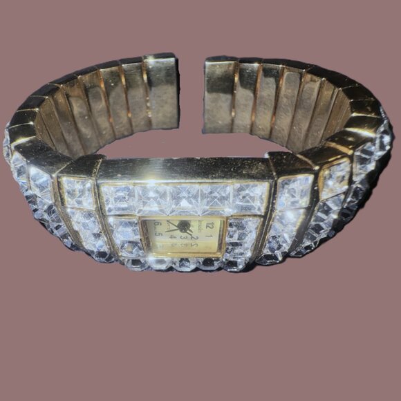 Versales Gold and Exquisite Cuff-Hinged Japanese Watch with Rhinestones EUC - Picture 3 of 14